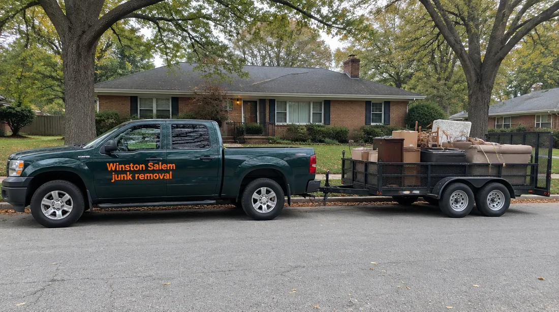 Winston-Salem Junk Removal truck and loaded trailer ready for a bulky item & trash pickup job